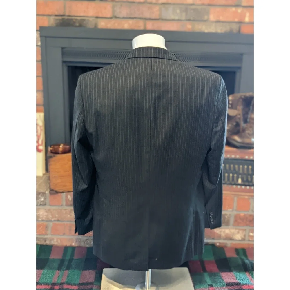 42R Ralph Lauren Black Blue Gray striped Wool Laine Blazer Sport Coat‎ Sngl Vent